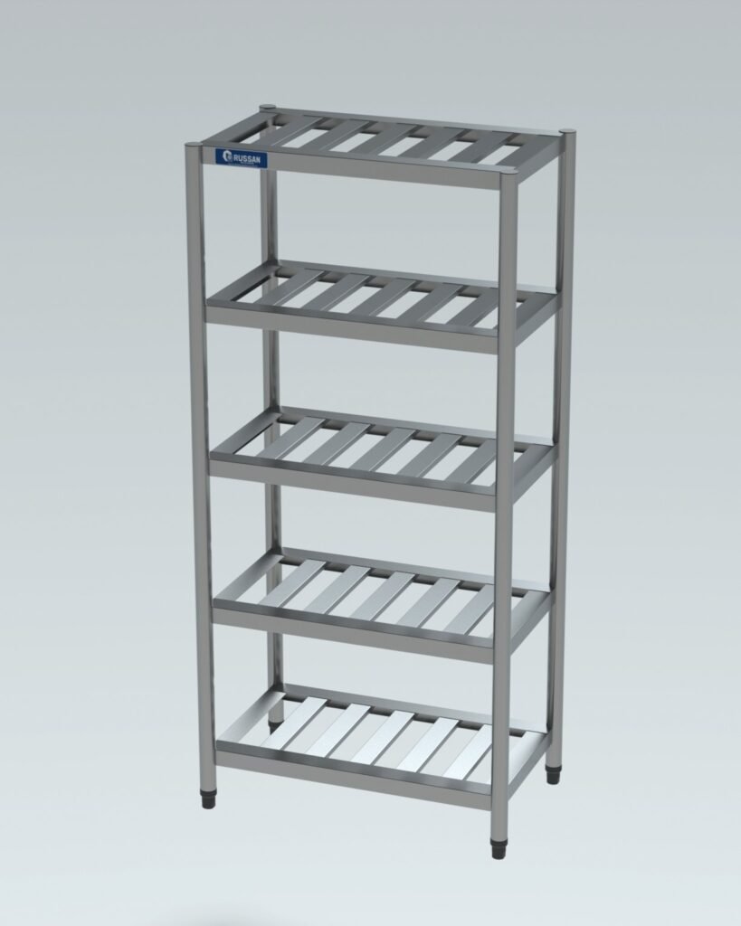 Estante reforçada gradeada em aço inox para cozinha profissional