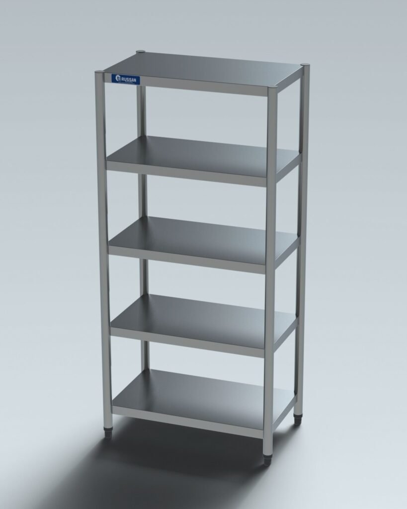 Estante inox compacta em aço inox para área de preparo — Russan Exaustores Rio de Janeiro